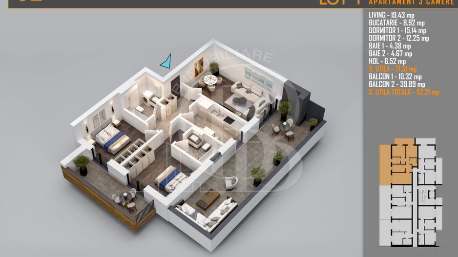 Apartament 3 camere Cu terasa Generoasa-Titan Th. Pallady - Schiță 2