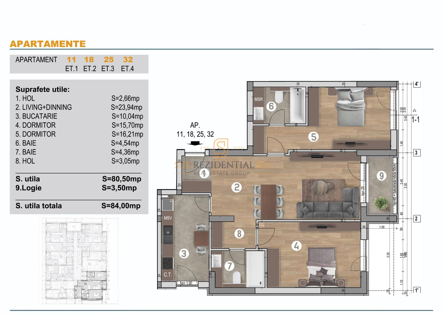 Apartament nou, decomandat cu 3 camere si balcon - zona Bd Brancoveanu - Schiță 8