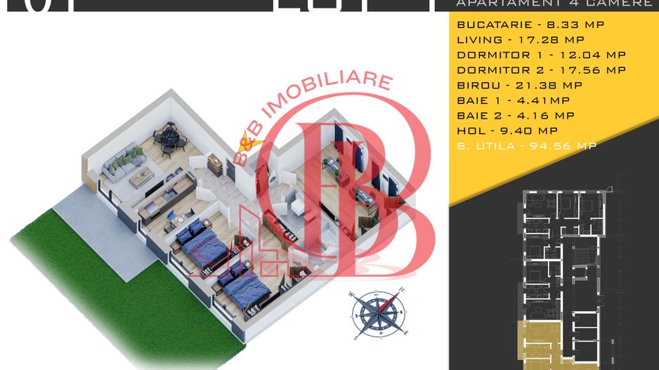 4 camere cu Gradina si Parcare Gratis Titan Pallady - Schiță 12