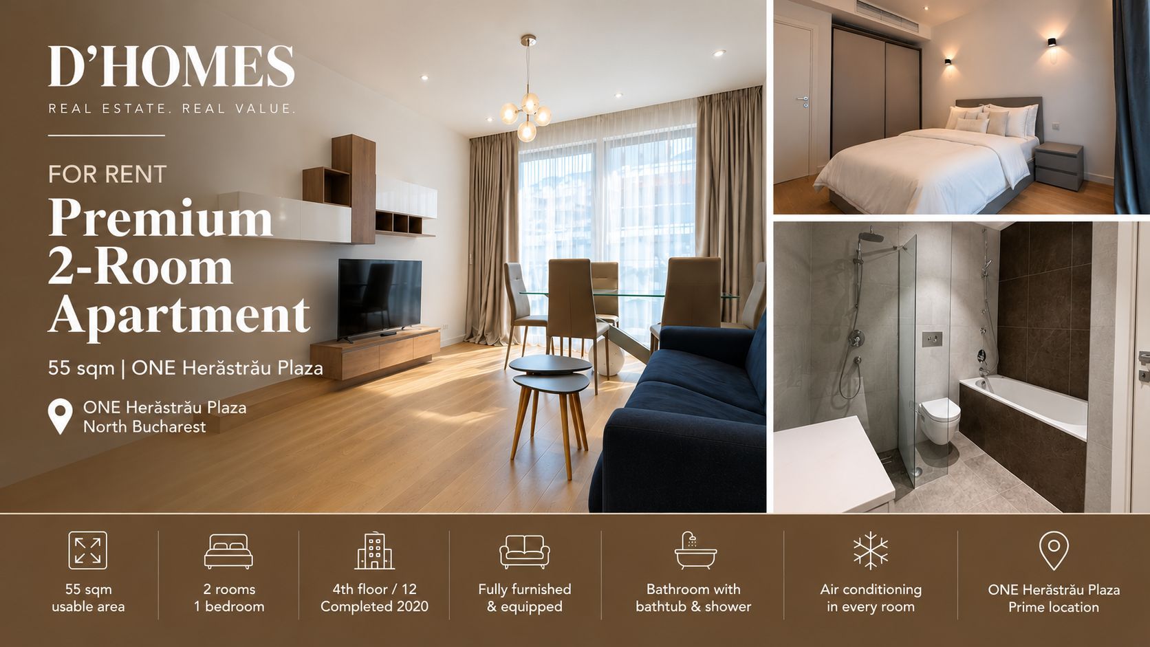 For Rent | Premium 2-Room Apartment | 55 sqm | ONE Herăstrău Plaza - Poză 1