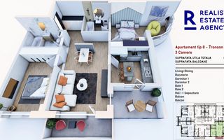 Apartament cu 3 camere de vânzare - Schiță 5