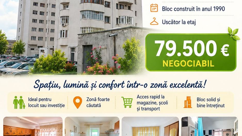 Apartament cu 2 camere, mobilat și utilat, etaj 7, zona TRAIAN - Poză 1