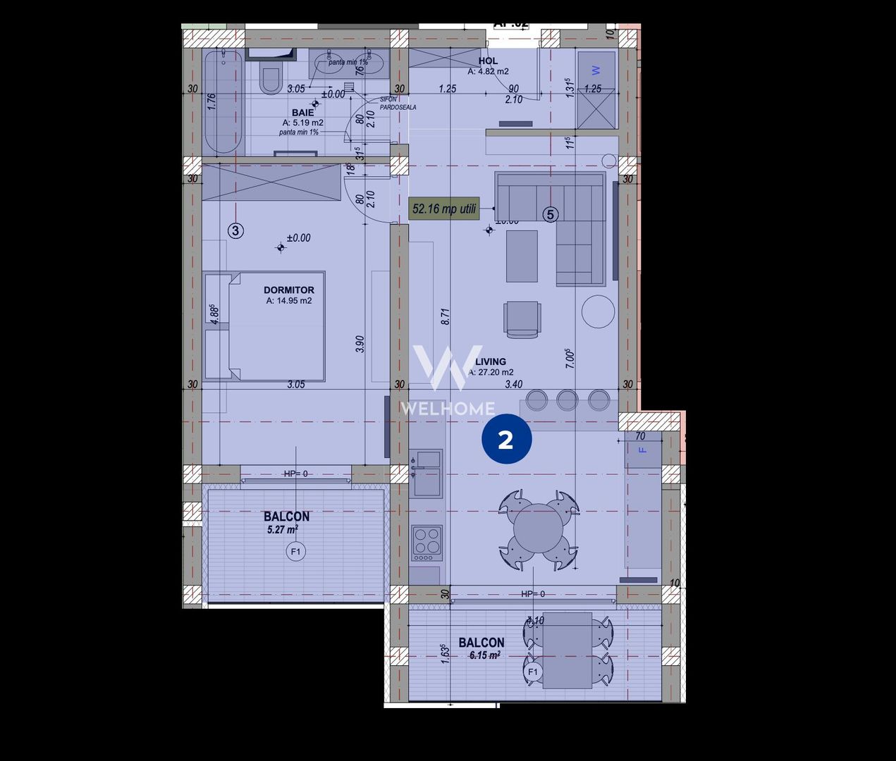 Apartament 2 camere, Intabulat la cheie, 52 mp, Zona Industriala VEST, Sibiu - Schiță 4