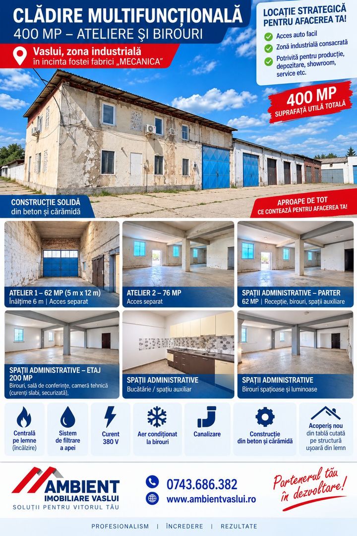 ANSAMBLU INDUSTRIAL HALĂ + CLADIRE BIROURI, 686 mp, VASLUI - ZONA INDUSTRIALĂ - Poză 3