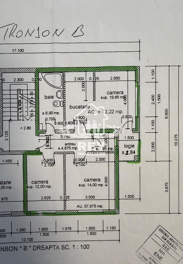 Apartament 3 camere/Etaj 1/Turnișor/Curte Interioară/Loc de parcare - Schiță 45