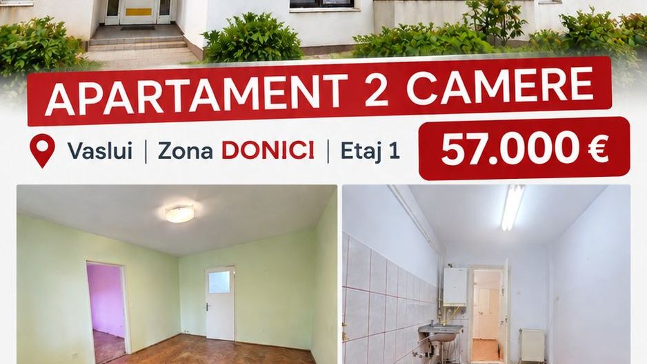 Apartament cu 2 camere, etaj 1, VASLUI - zona DONICI; - Poză 1