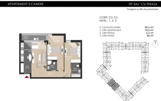 3 camere 76 mp SU + Balcon 6.5mp - Zona Lac Straulesti-Mall Colosseum - Schiță 19