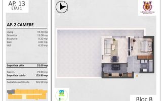 Apartament nou cu terasa 74 mp - 2 camere decomandate, Bd. Metalurgiei - Schiță 5