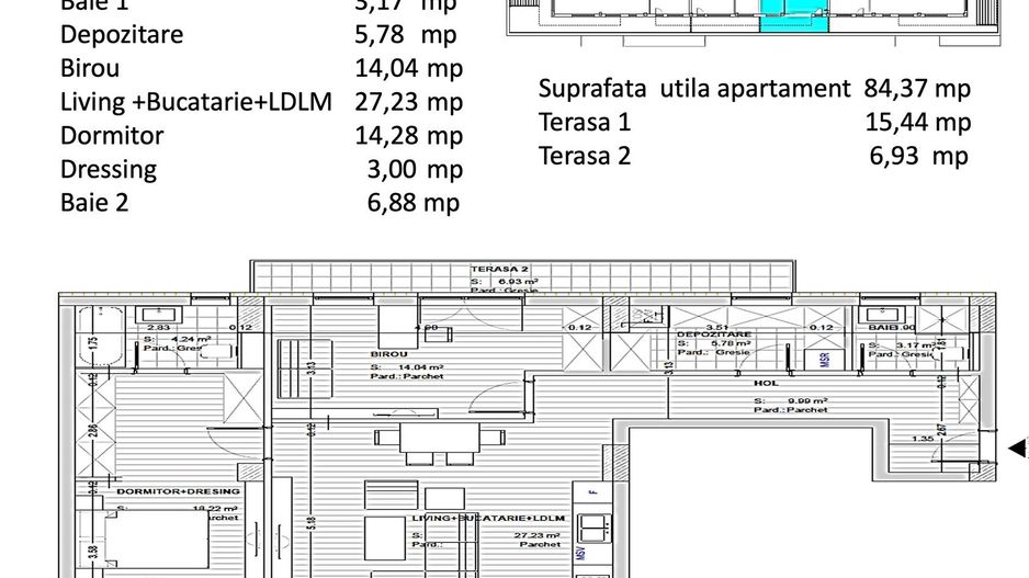 Apartament 3 camere 82 mp + 2 terase de 24 mp zona rezidentiala aerisita - Poză 19