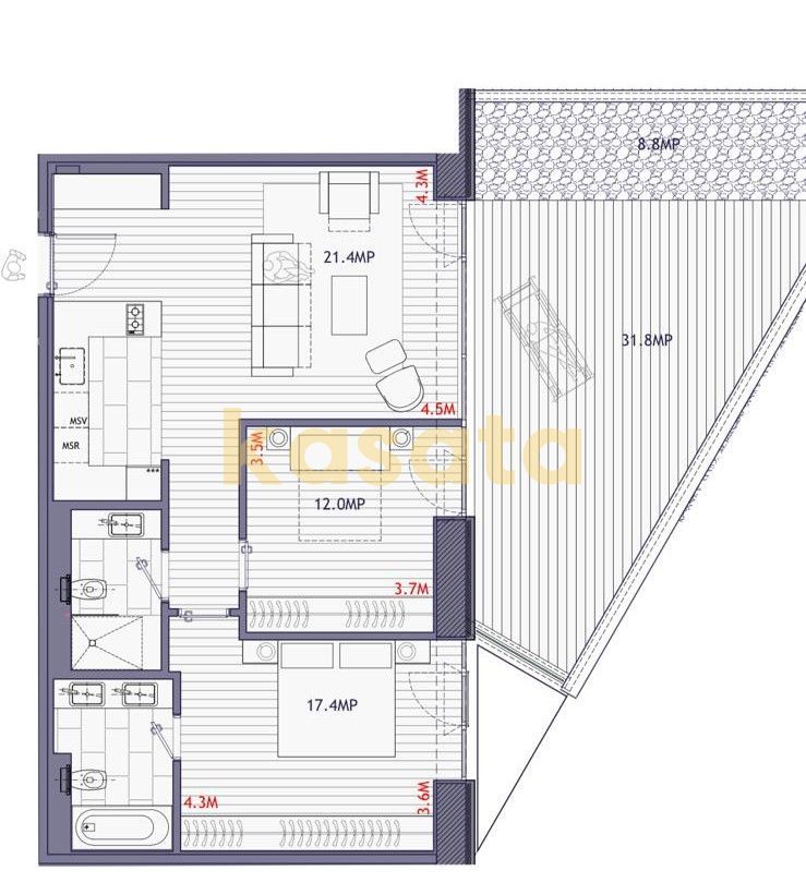 3 camere + Terasa 41mp | SUD | Gata de mutat | VIDEO - Schiță 12