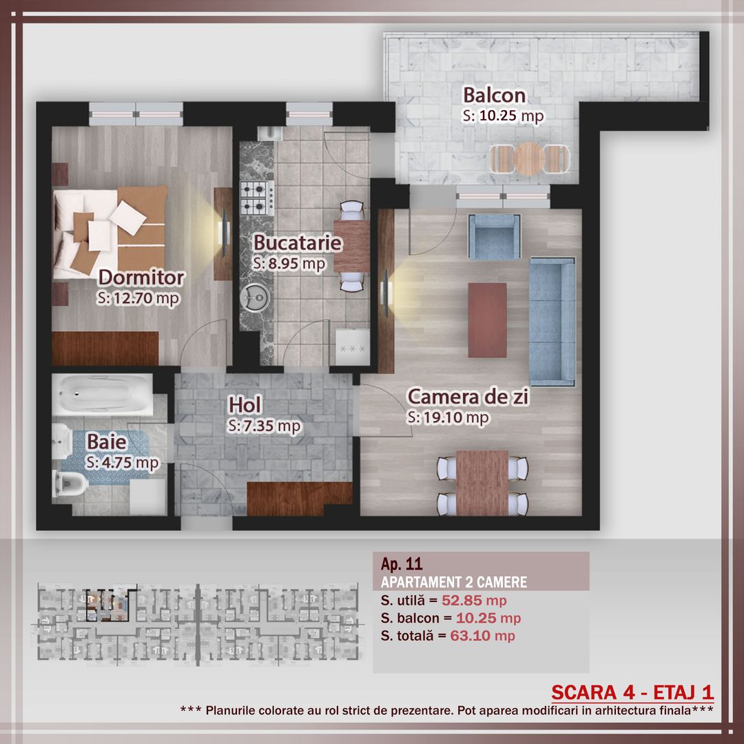 2 camere decomandat -parcare bonus oferta proiect nou Pallady - Schiță 1