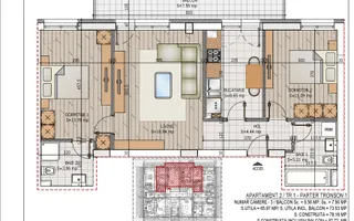 Apartament3 Camere, Comision 0% Pallady, metoru Teclu - Schiță 17