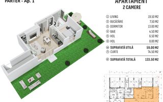 Apartament 2 camere cu curte proprie de 74,5 mp – Apărătorii Patriei - Poză 7