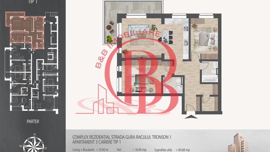 3 camere  700 metri de  Metrou Nicolae Teclu - Schiță 1