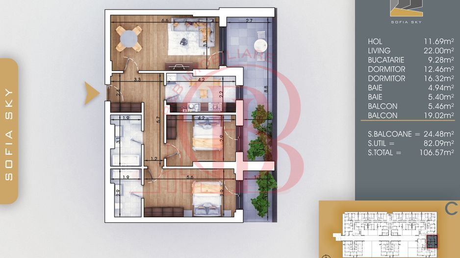 Apartament Finalizat 3 camere Direct Dezvoltator Comision 0 - Schiță 2