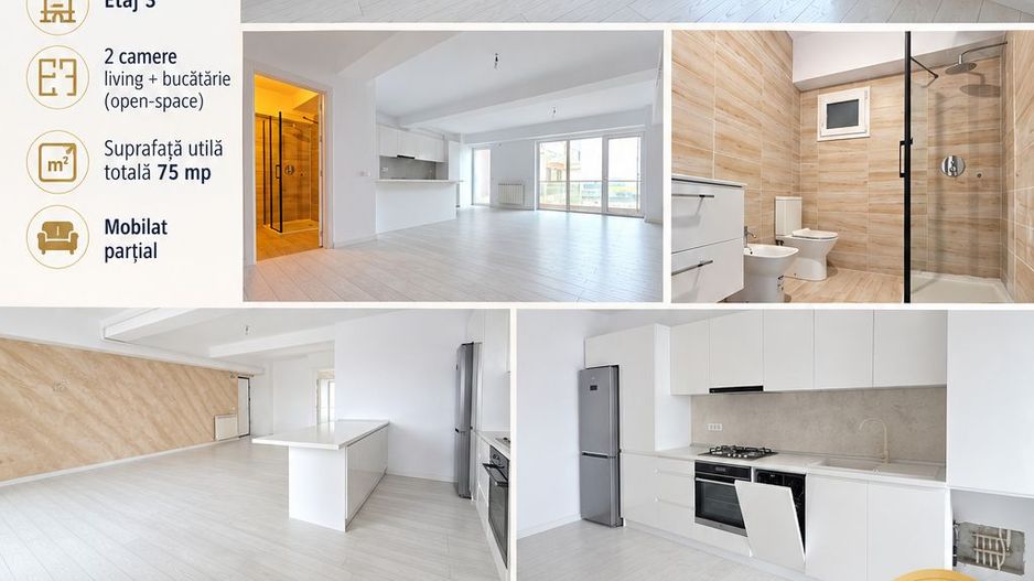 Apartament cu 2 camere, 90 mp, etaj 3, bloc NOU,  zona GARA; - Poză 1