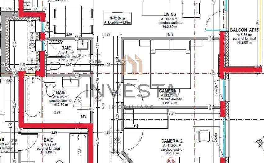 Apartament 3 camere, etaj intermediar, imobil nou 2026, Centru, Horea - Schiță 2