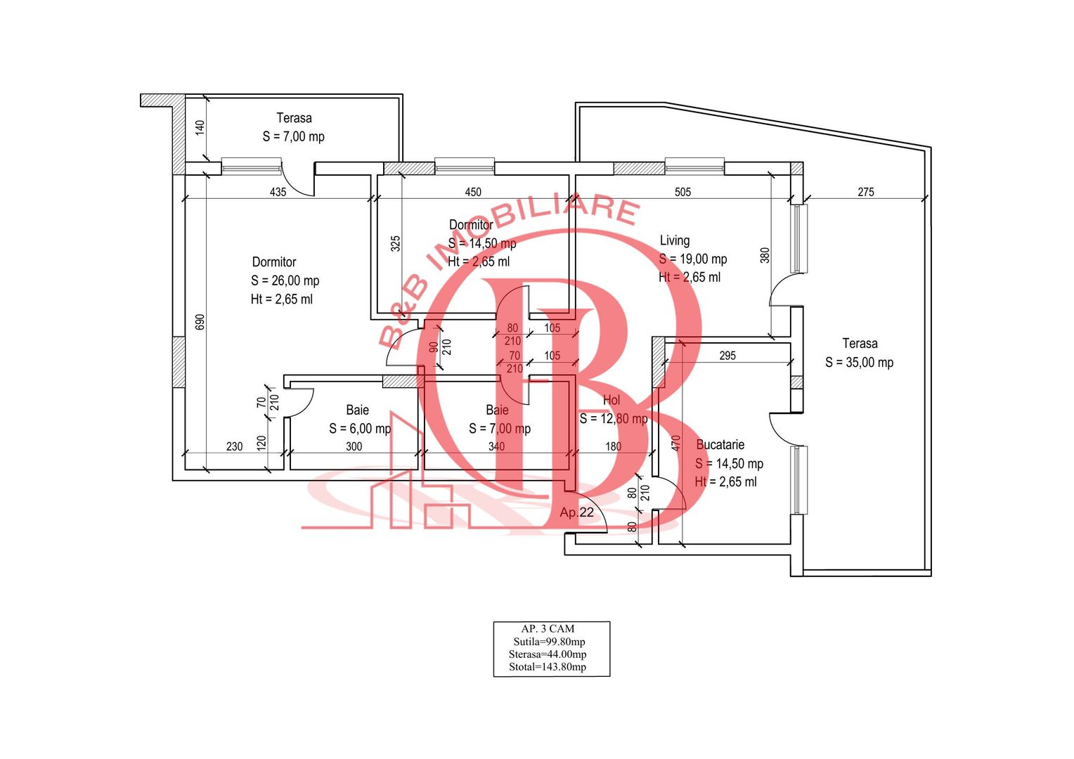3 camere 100 mp interior - terasa 42 mp Titan Pallady Parcul Teilor - Schiță 9