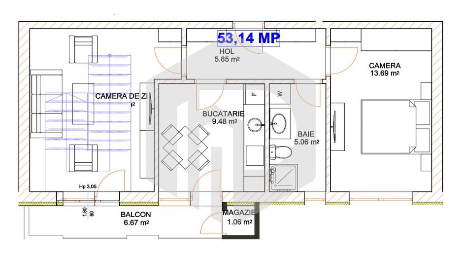 Apartament 2 camere - Decomandat - Mihai Viteazu - 53 mpu - Poză 6
