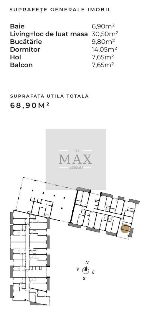 Apartament 2 camere de vânzare 68.9 mp Et.9 Mărăști Fabricii - Poză 2