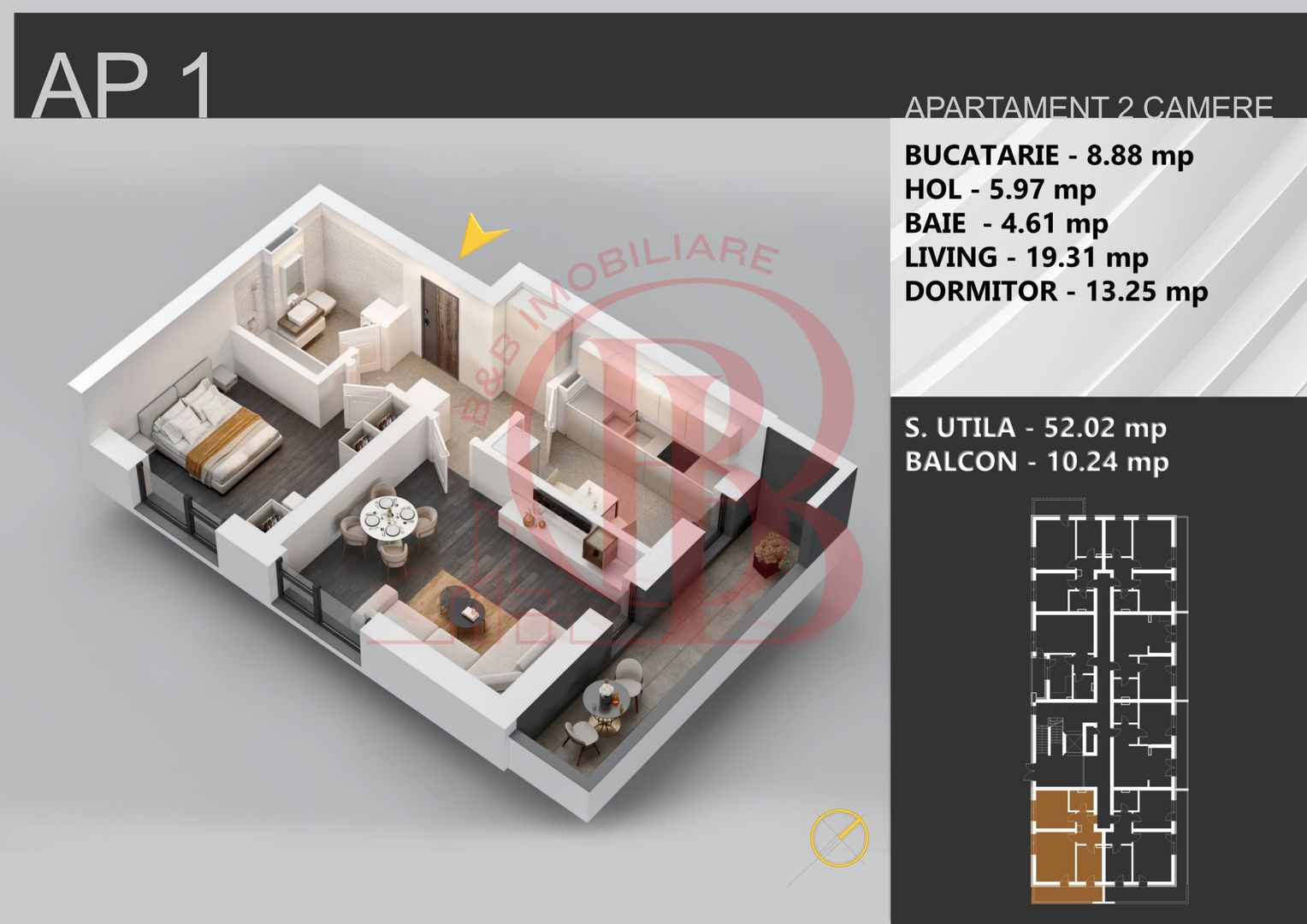 Apartament 2 camere bloc boutique parcul Teilor - Schiță 3