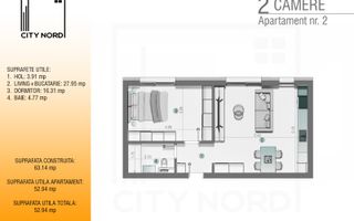 Apartament 2 – 2 camere – 52.9 mp – Parter - Poză 1