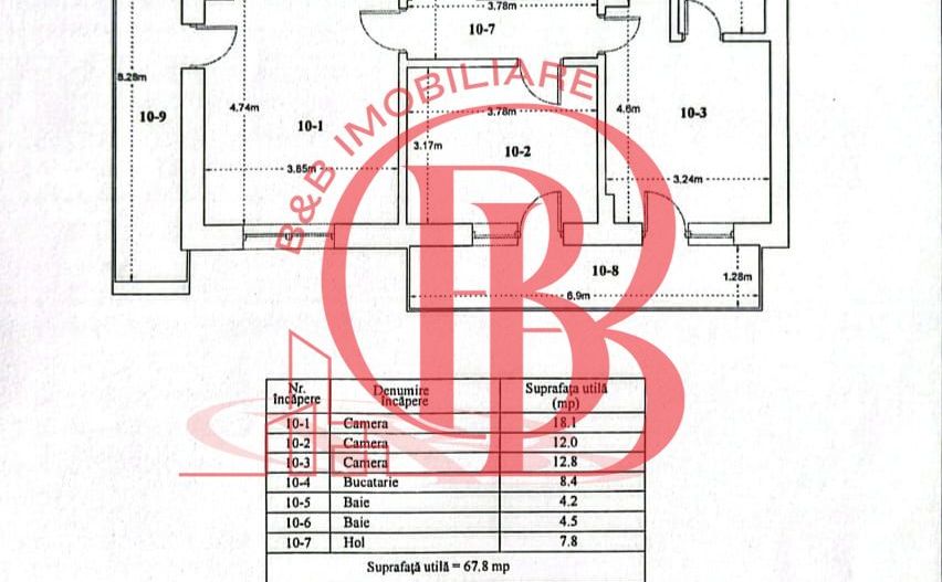 Apartament 3 camere decomandat-2 Bai-Titan-Pallady-Mobilat - Schiță 18