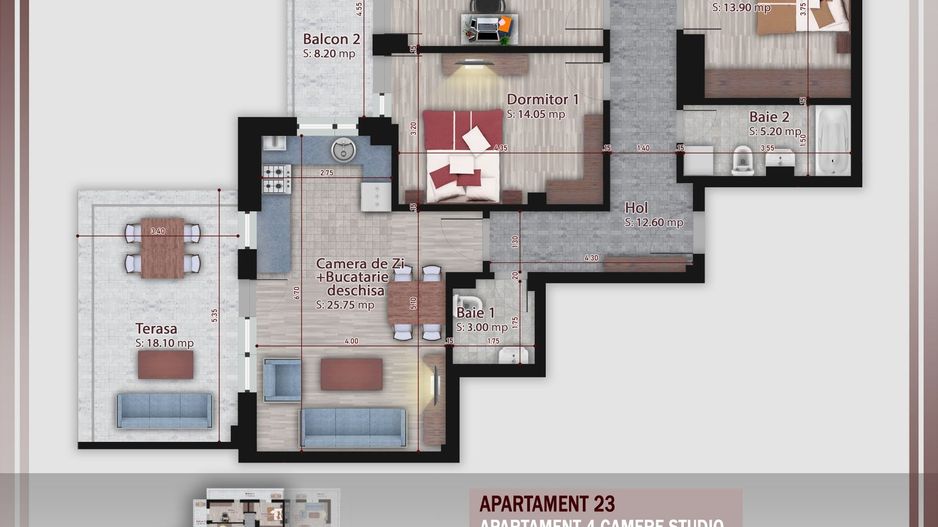 4 camere  -proiect nou- Metrou Nicolae Teclu - Schiță 1