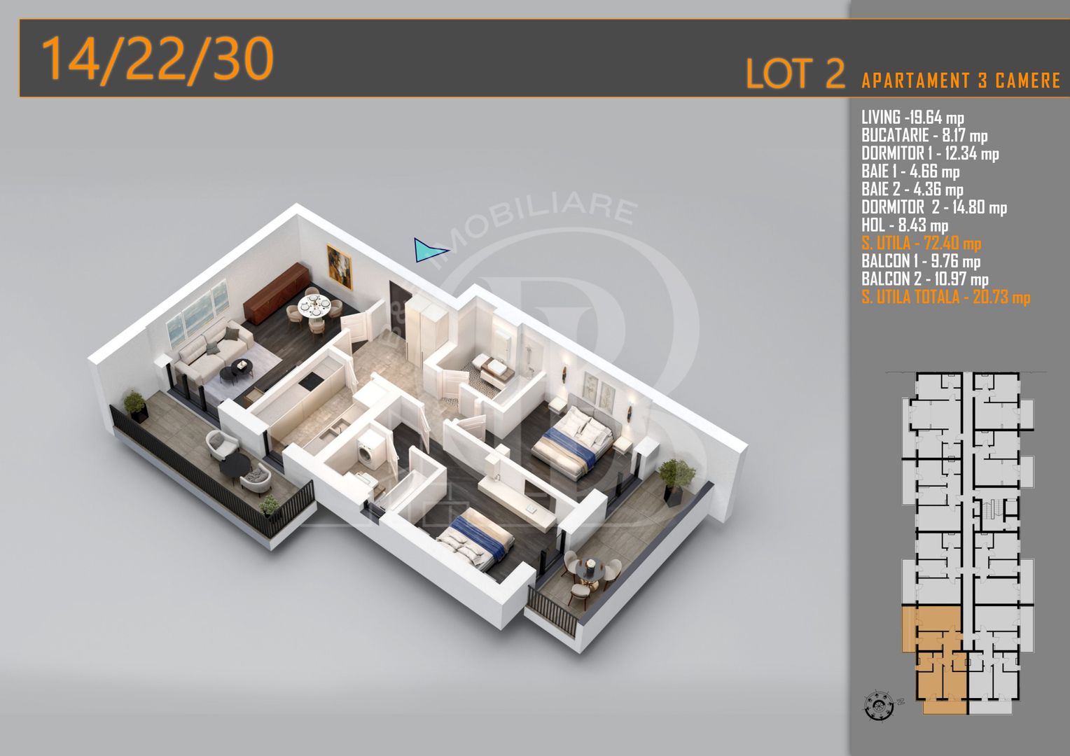 Apartament 3 camere Titan Th. Pallady-Sector 3-Metrou Teclu - Schiță 5