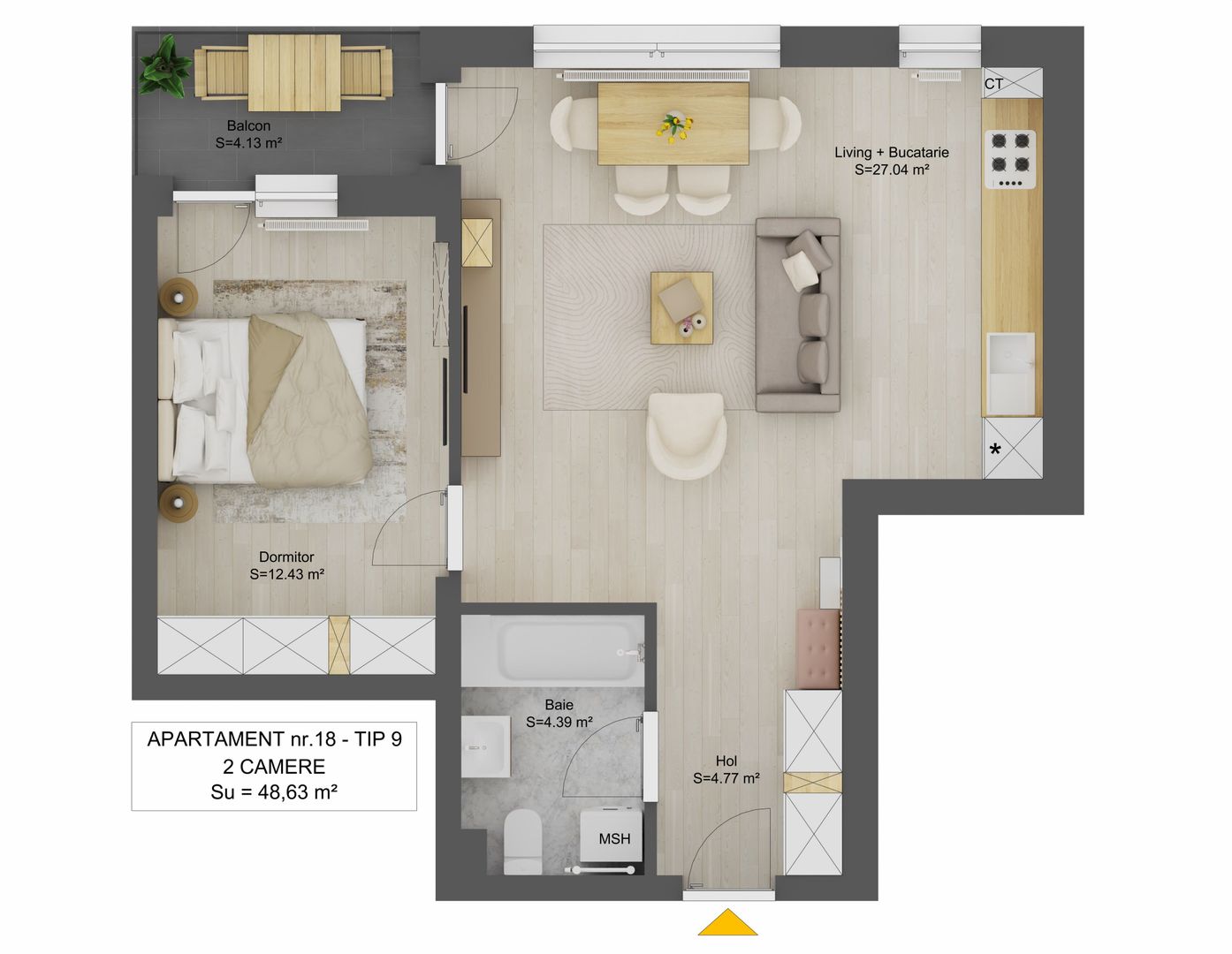 Apartament 2 Camere de Vânzare – Sibiu, Str. Doamna Stanca - Schiță 5