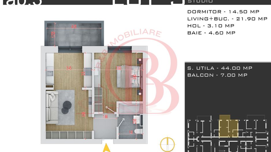 Apartament 2 camere Titan-Theodor Pallady-Metrou N. Teclu - Schiță 2