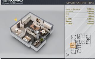 Apartament 2 camere Panouri Fotovoltaice Th. Pallady - Schiță 2