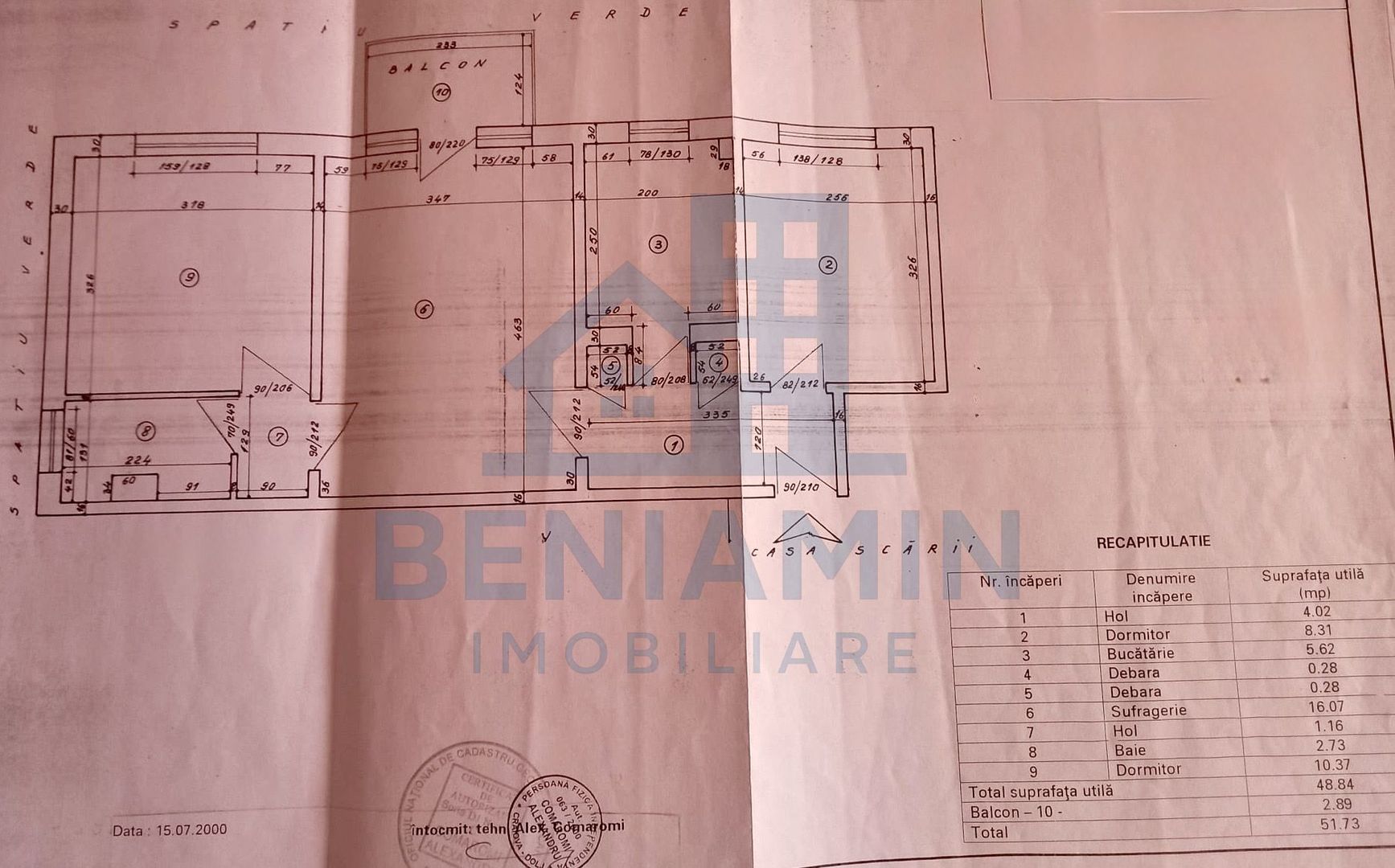 3 camere - etaj 3 - 52mp - renovat - centrala - apa - Craiovita Noua - Schiță 7