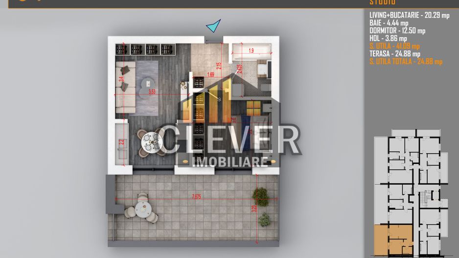 Apartament 2 cam Modern cu Terasă de 26 mp în Zona Pallady - Schiță 8