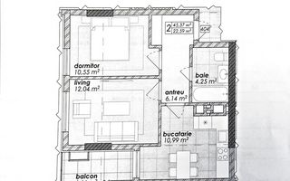 Vânzare, apartament, 2 camere, str. Poștei, Râșcani - Schiță 2