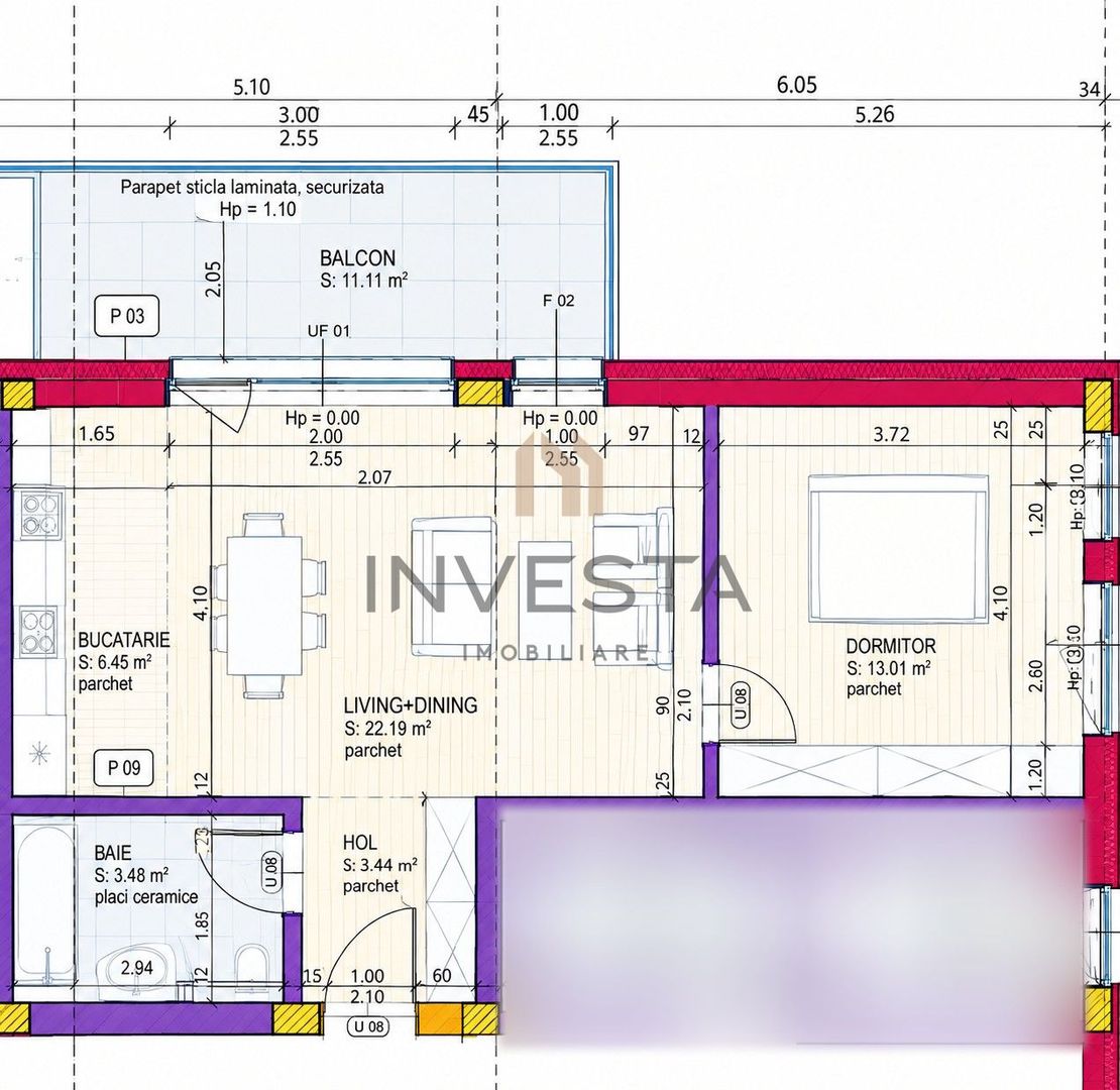 Apartament 2 camere modern de inchiriat, parcare subterana, Grigorescu - Schiță 8