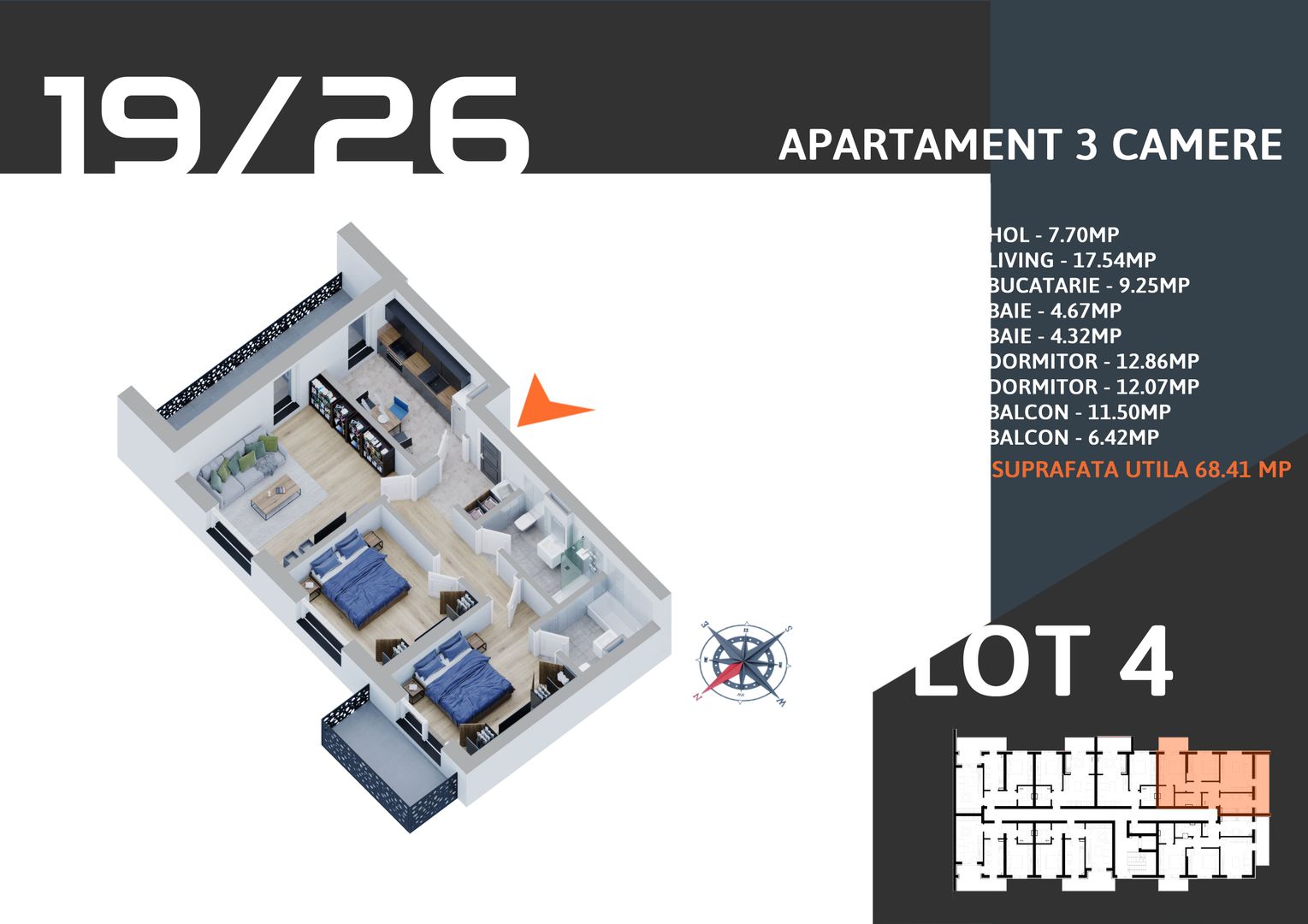 Oferta Lansare 2 camere decomandat parcare inclusa Titan Pallady Metrou Teclu - Schiță 1