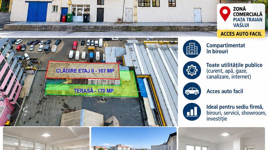SPAȚIU COMERCIAL 167 mp + TERASĂ 170 mp, ETAJ 2, PIAȚA TRAIAN – VASLUI - Poză 1