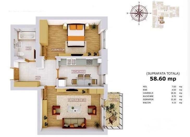 Apartament 2 camere, complet mobilat si utilat - Rotar Park Residence - Poză 8