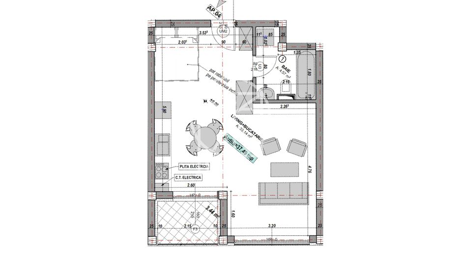 Garsoniera 37.49. mpu + logie, etaj 1  (YND-25C-GIO-ap.9) - Poză 2