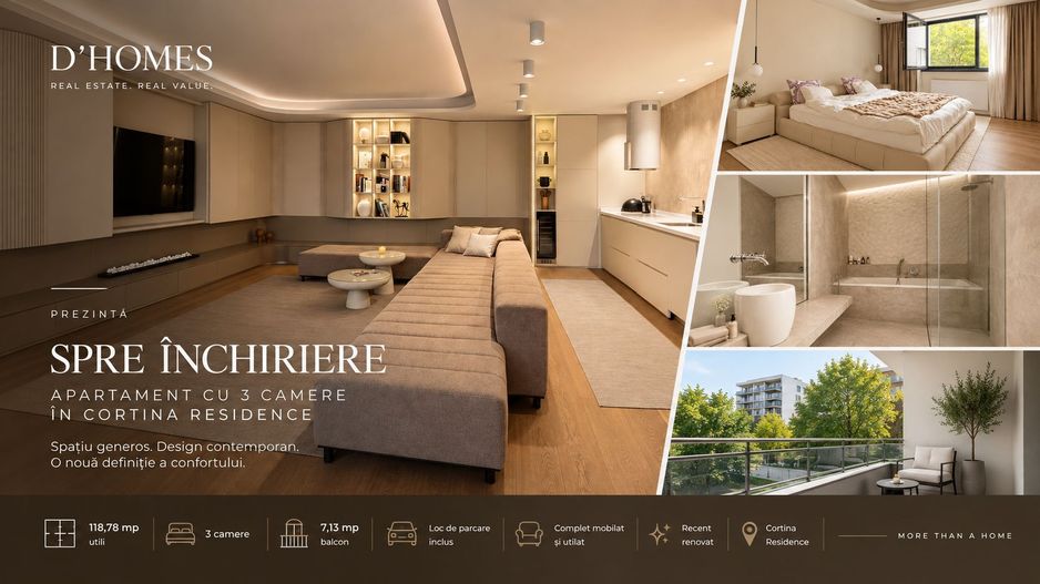 De Închiriat | Apartament Premium 3 Camere | 119 mp | Cortina - Poză 1