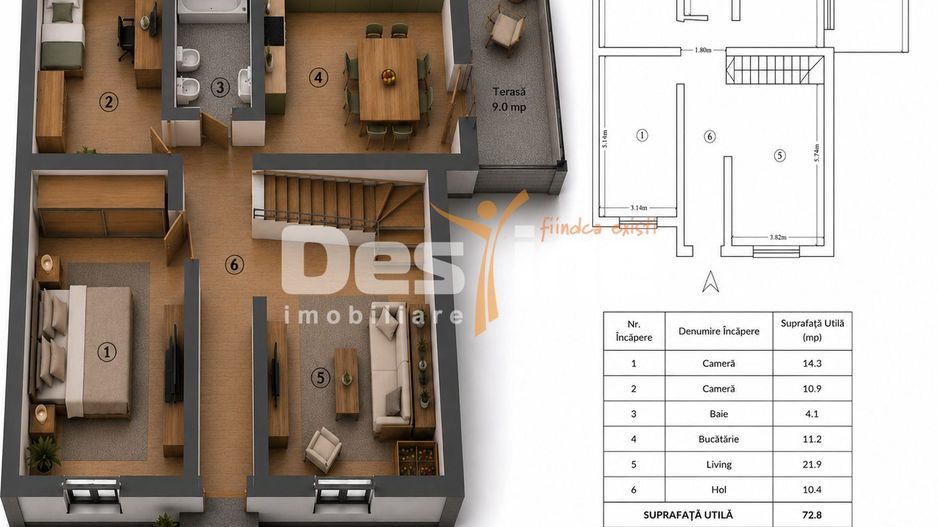 Casă LUNCA CETĂȚUII, 3 camere, decomandat, 82 mp, mansardă + parcare - Poză 1