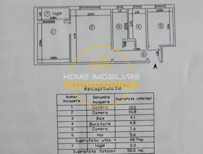 Etaj 1/Apartament 3Camere 52mp/Loc de parcare/Zona Mircea cel Batran - Poză 8