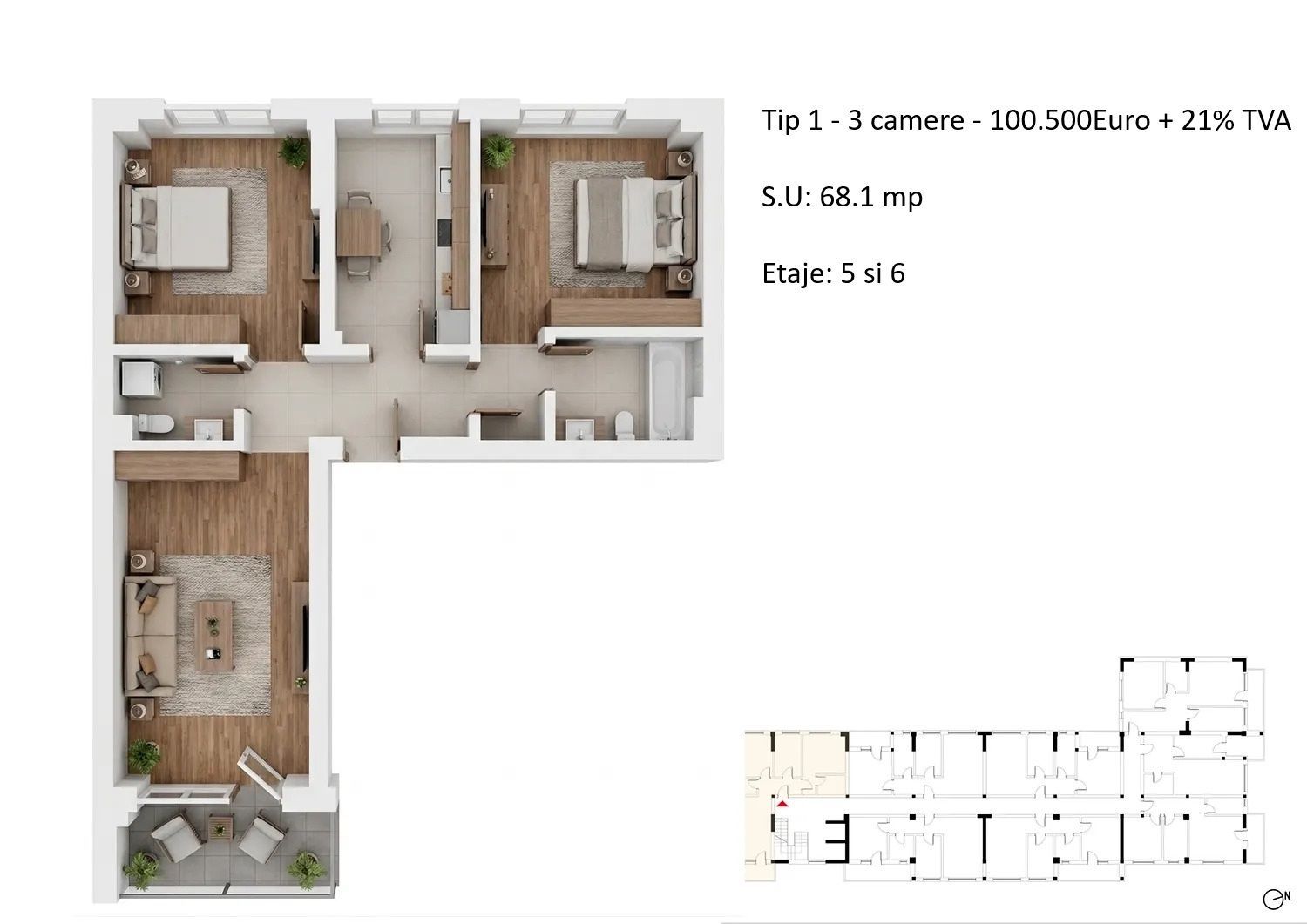 Apartamente 3 camere + Duplex | PLATINUM RESIDENCE Faza 3 - 2026 - Poză 4