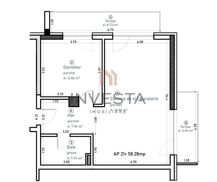 Apartament 2 camere cu 2 terase, parcare subterana, bloc nou Buna Ziua - Schiță 14