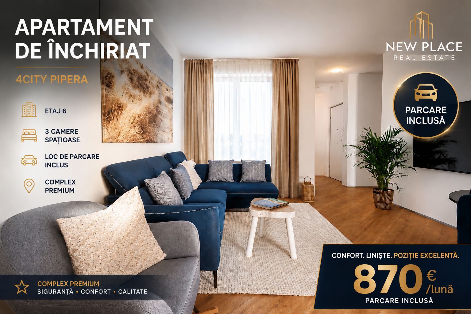 Nou! Rond Omv, Pipera- 4City- 3 camere si loc de parcare - La cheie - Poză 1