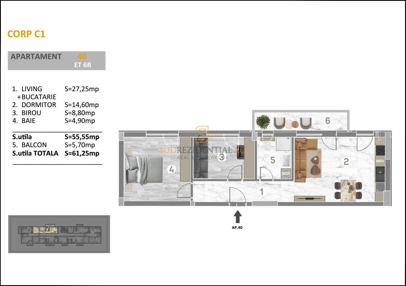Apartament 3 camere, imobil de locuinte premium, Drumul Binelui - Schiță 7