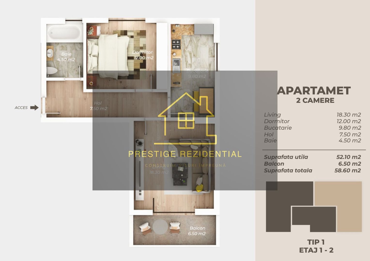 Apartament 2 cam , Finalizat, Comision 0, TITAN-AUCHAN - Schiță 2