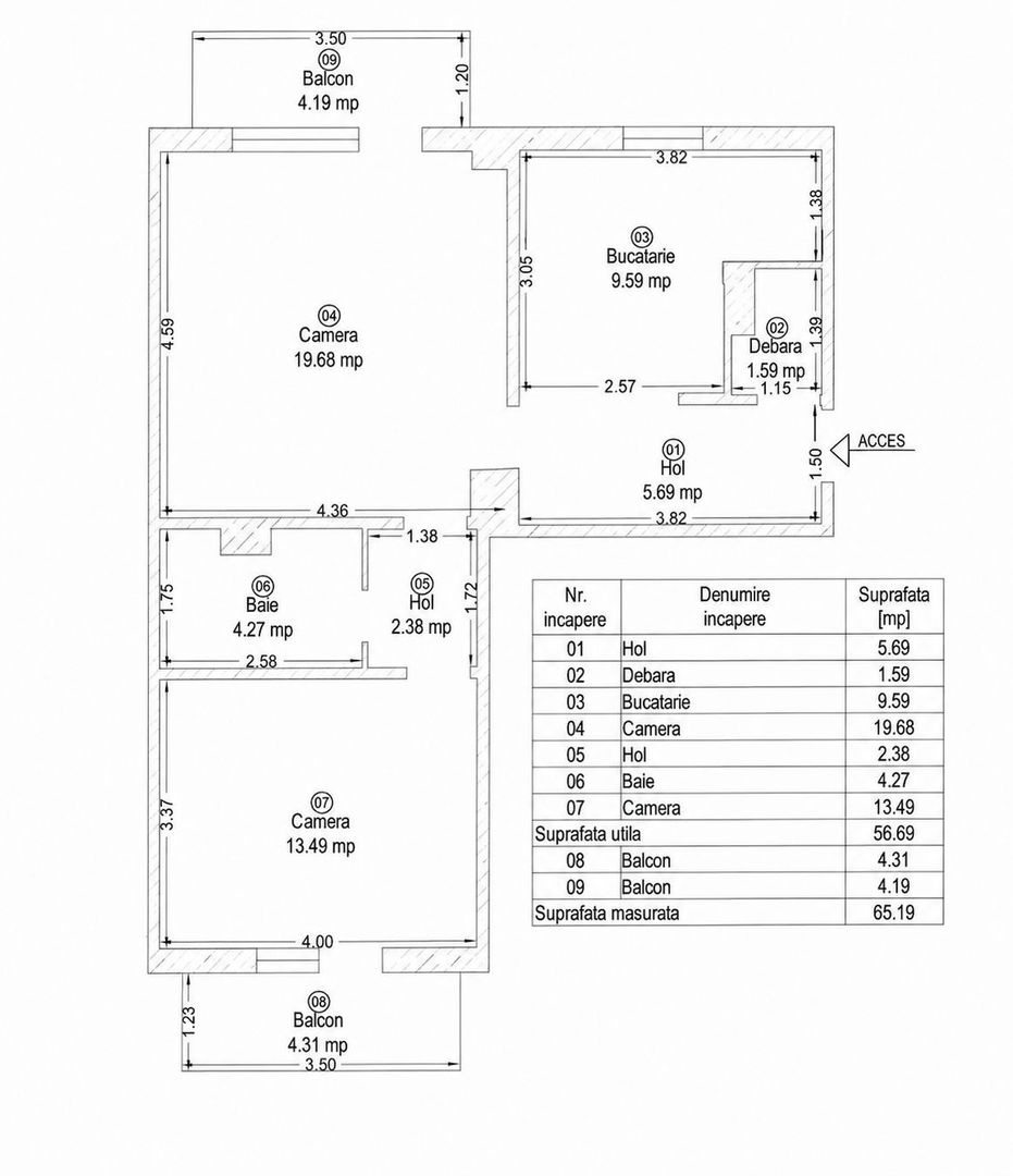 Odobescu | 2 Camere | Etaj Intermediar | 2 Balcoane | 66 mp Total - Schiță 8