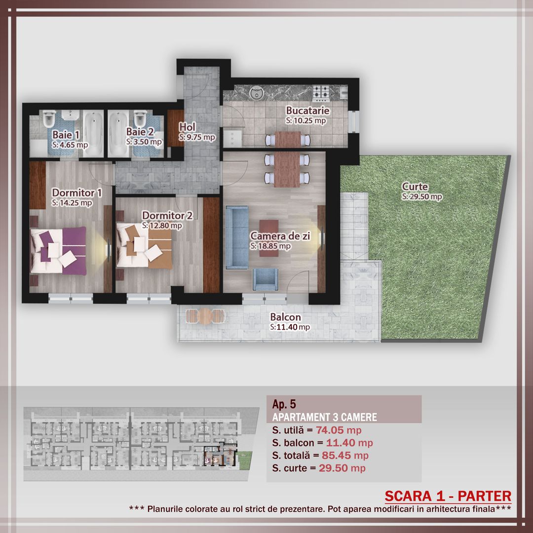 3 camere cu gradina -oferta lansare proiect Pallady - Schiță 1